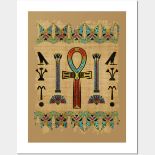 Egyptian Cross - Ankh Ornament on papyrus Posters and Art